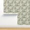 Sage Green Floral Hand Drawn Traditional Classic Serene Green And Cream Block Print Custom Pre-pasted Wallpaper by Spoonflower Pre-Pasted Wallpaper 2FT Wide